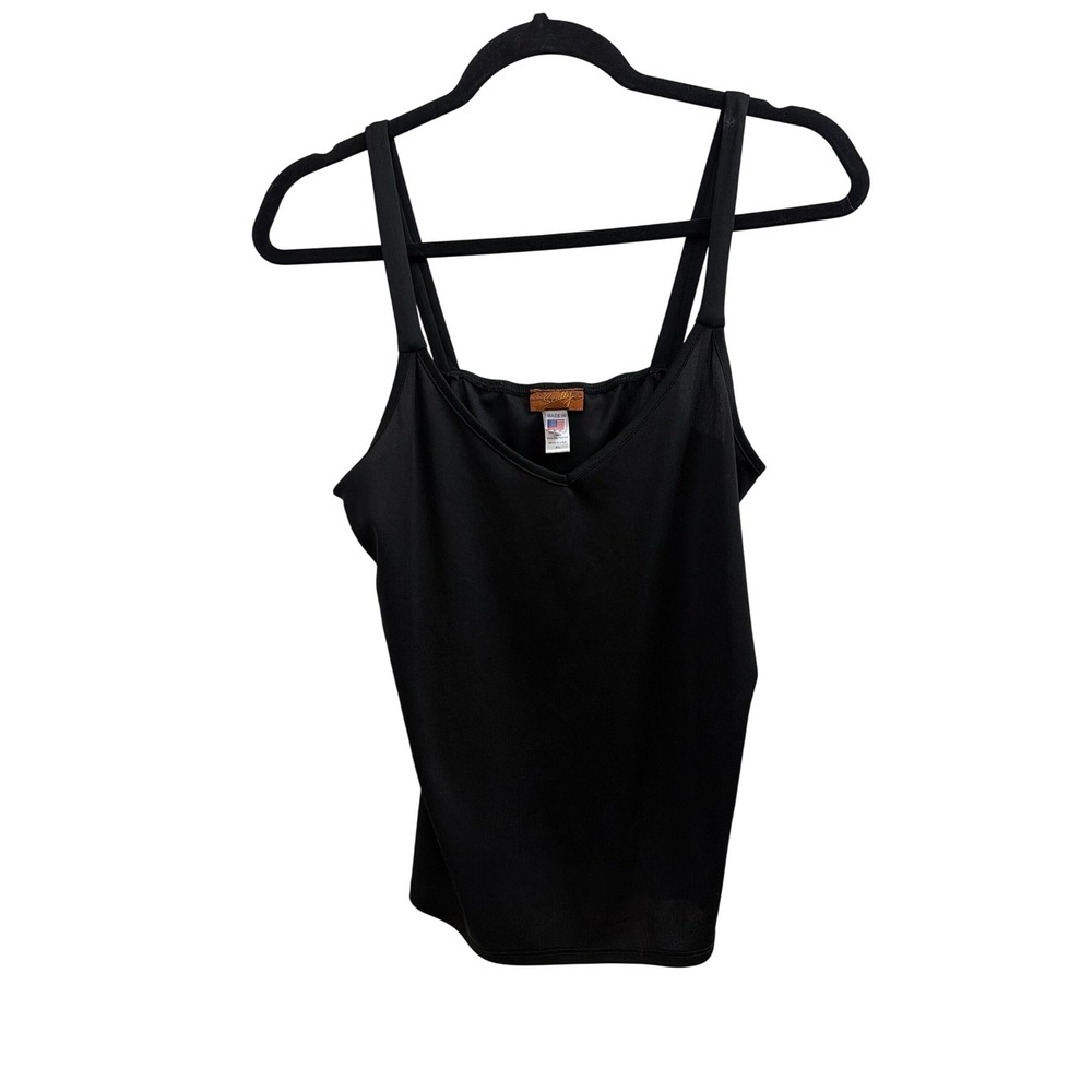 Tank Top Vintage Western Scully Women XL Black Stretchy V-Neck Double Strap USA